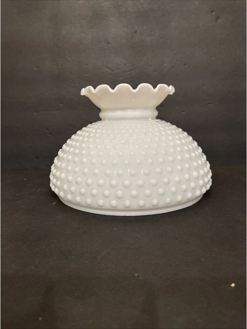 Large White Milk Glass Hobnail Student Lamp Shade Crimp Top 9.75” Fitter
